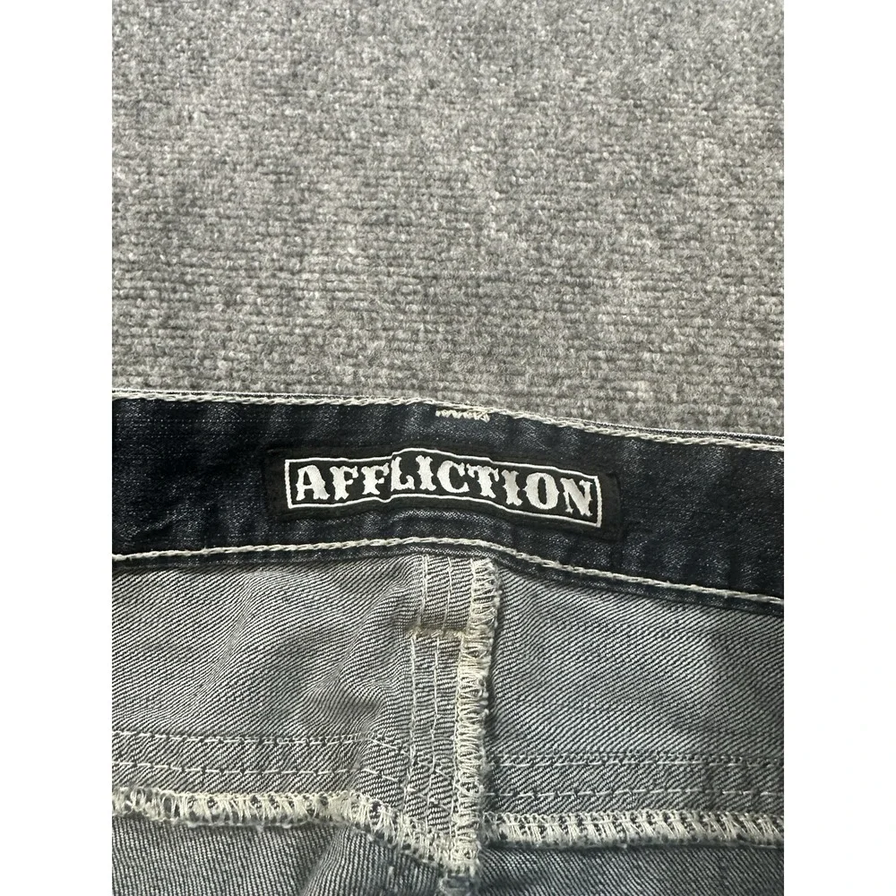 Affliction Mens Blue Jeans 32x33 Gage Straight Leg Whiskered Embroidered Y2K